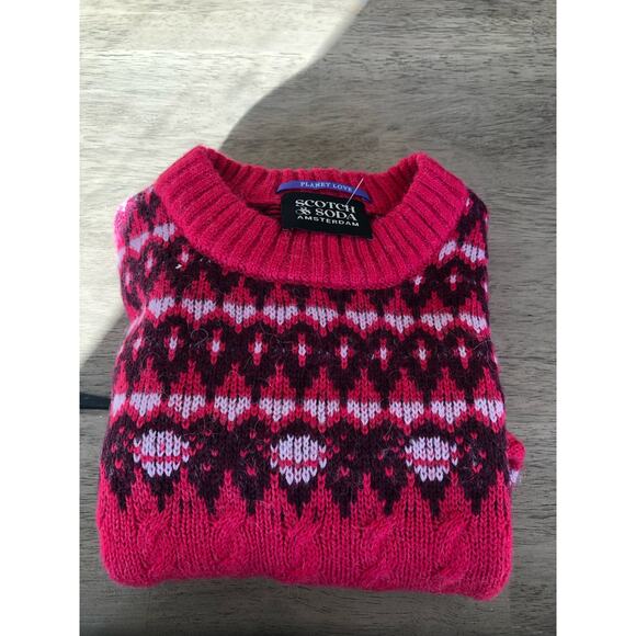 Scotch & Soda Cable Knit Fair Isle Sweater in Cosmic Pink - S - Picture 7 of 8